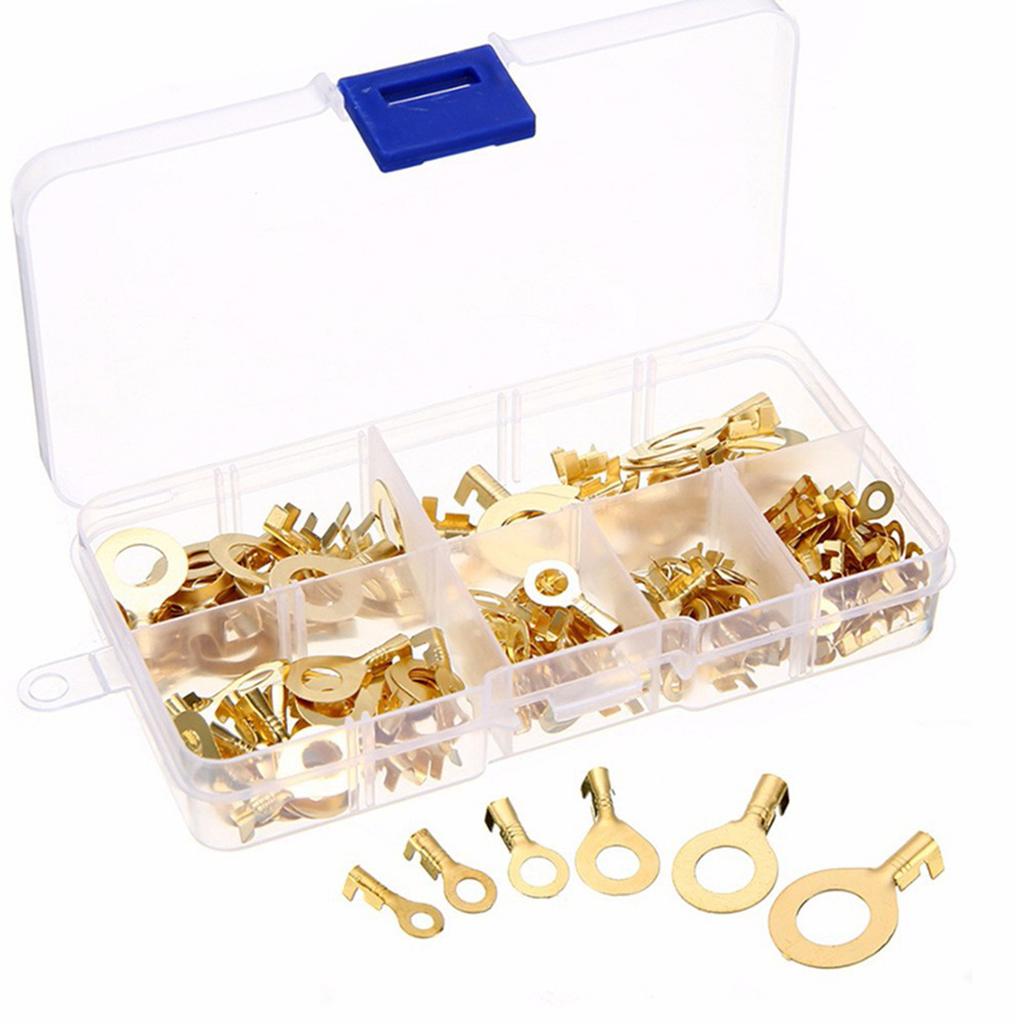 Brass Ring Cable Lug Kit 150PCS M10 Sizes for Electrical and Electronic Wiring with Clear Storage Box for Easy Access