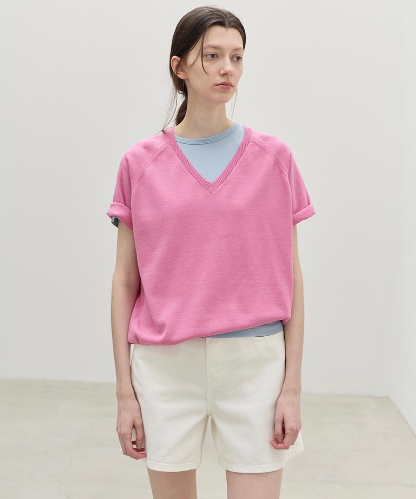 Leuba Fresh Cotton V-Neck Knit - Bubblegum Pink
