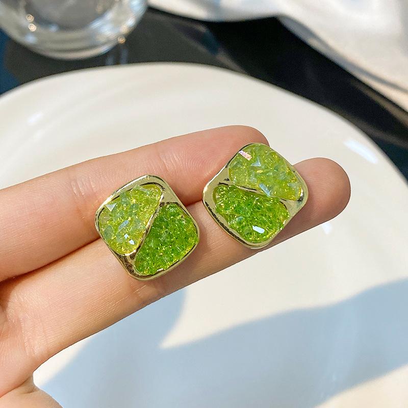 Silver Needle Stud Earrings Design Sense Light Luxury Earrings Olive Green Earrings Green Retro