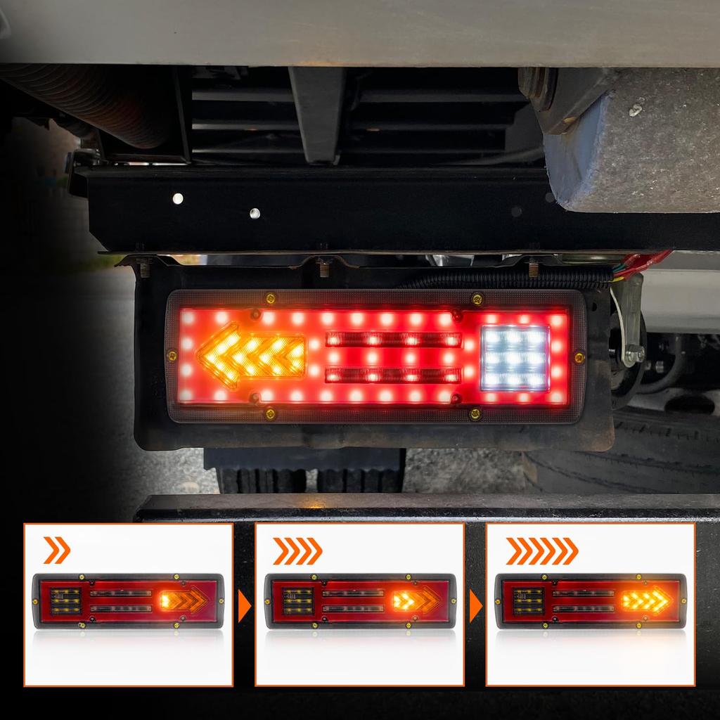 Truck Tail 24V Red White Up Yellow High Trailer Tail Large Arrow Set of 2 X-STYLE Lights, LED, 3-Color, (DRL/Brake Light), (Back Light), (Turn