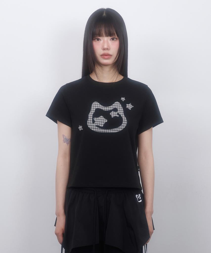 LMR Cat Symbol Applique Short Sleeve T-Shirt Black