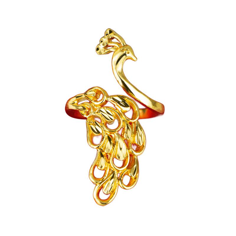 Same Style 9999 24K Real Gold Women'S Gold Ring With Adjustable Opening And Hollowed Out Peacock Exquisite Gift From The Gold St