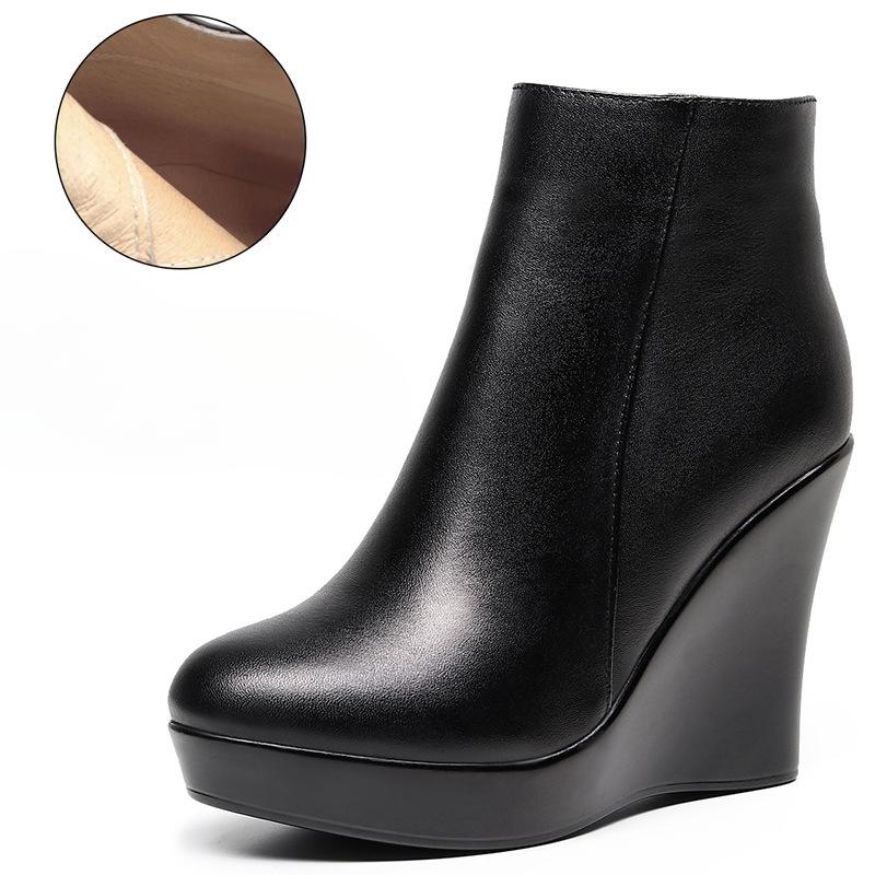 

8 см 10 см Маленький размер 33-41 Удобные осенне-зимние ботинки из натуральной кожи Туфли на танкетке на платформе Высокие каблуки Ботильоны для офиса 41