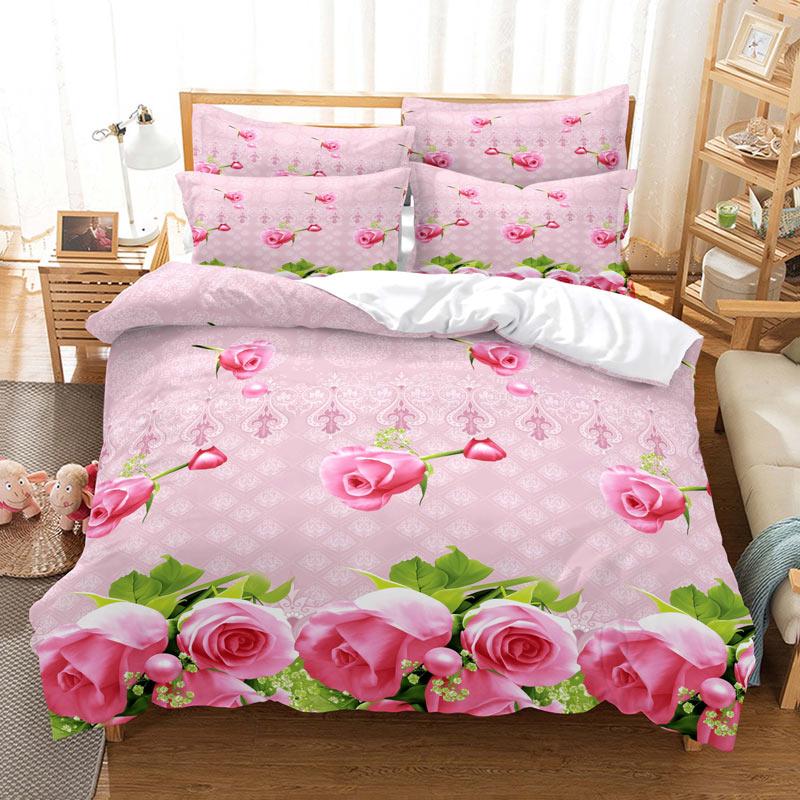 Pink Rose Duvet Cover Set Romantic Themed Valentine's Day Mother's Day Gift Bedding Set Queen King Size Polyester Quilt Cover