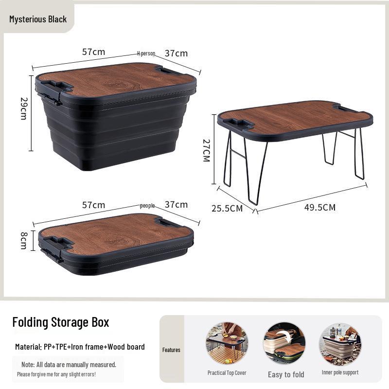 Outdoor Folding Picnic Basket with Wooden Lid - Multifunctional Storage Box for Camping or Car Use