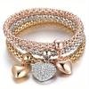 3-Piece Fashion Heart Bracelet Set with Crystal Owl Key Music Butterfly Elephant Charms for Women Party Jewelry Gift