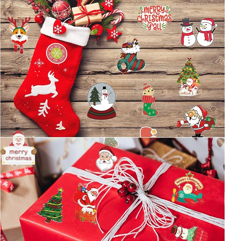Vinyl Christmas Stickers Non Repeating Designs Santa Snowman Reindeer Holiday Stickers for Party Crafts Decor