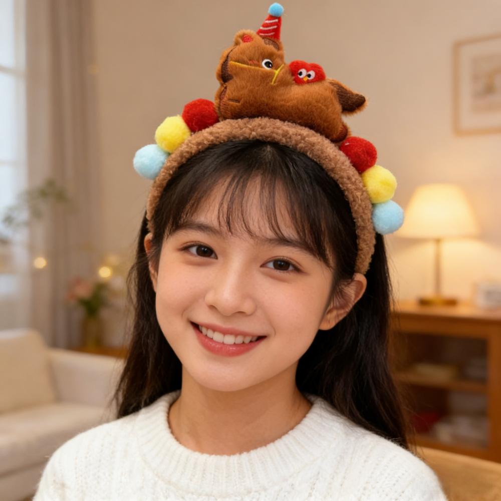 Red Cartoon Horse Hair Hoop Exquisite New Year Mascot Headband Cute Pony Headpiece  Celebration