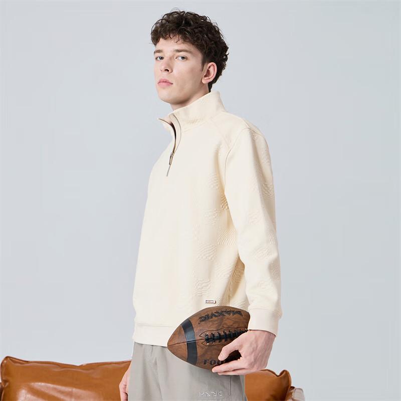 Mark Fairwhale Men's Textured Jacquard Stand Collar Half-Zip Sweatshirt
