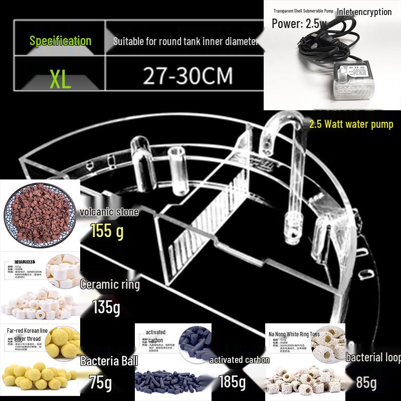 Round Glass Fish Tank: 3-in-1 Silent Filter, Oxygenator, and Waterfall Box with Ceramic Trickle Media.