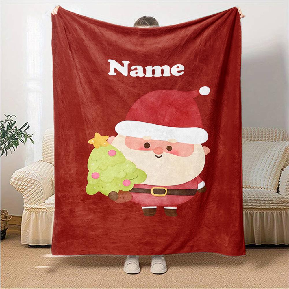Custom Name Christmas Santa Claus Theme Printed Blanket - Perfect for Couch, Bed, Travel & Outdoor Use | Machine Washable, Cozy & Durable.