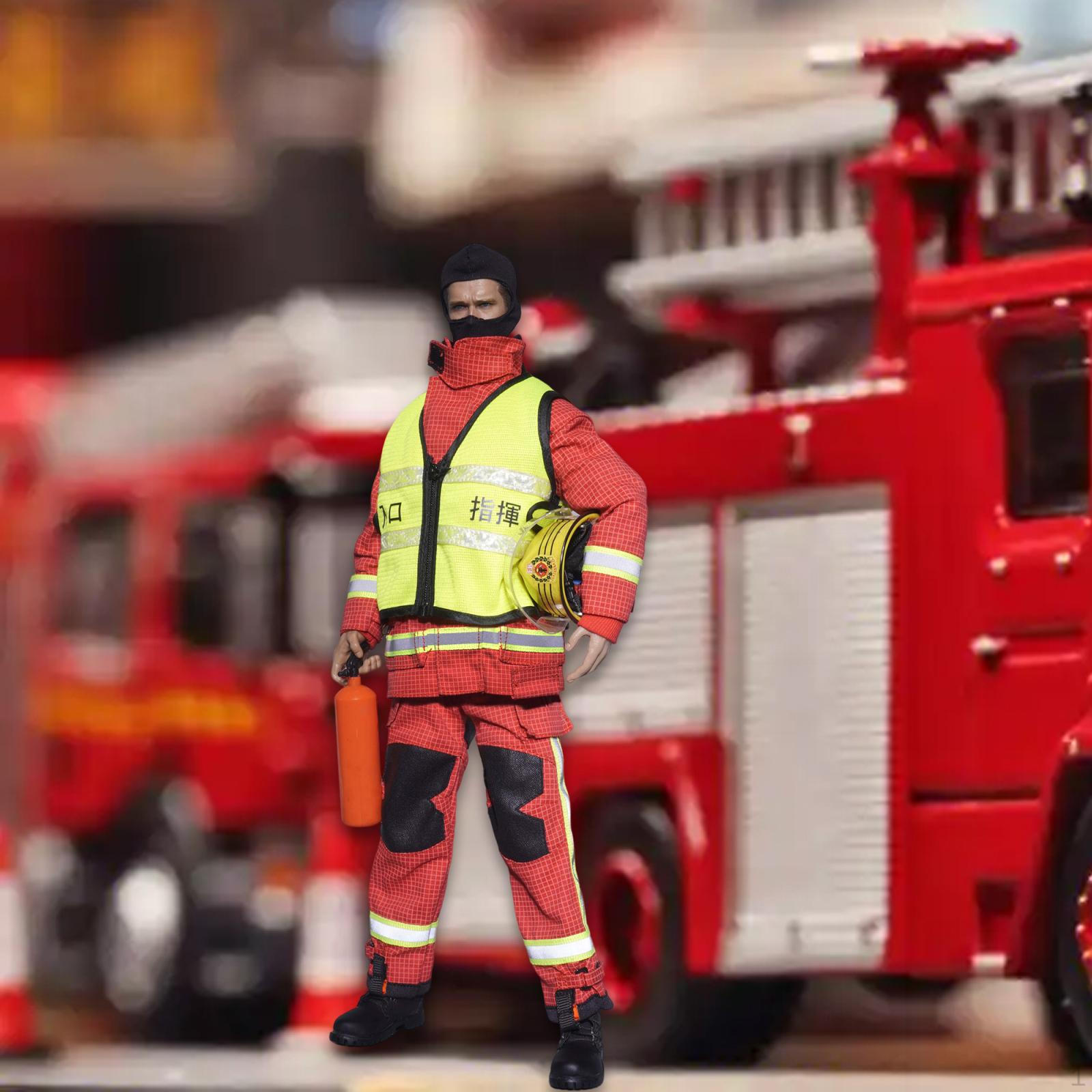 

1/6 Action Doll Firefighter следует за одеждой для косплея, одежда ручной работы красный