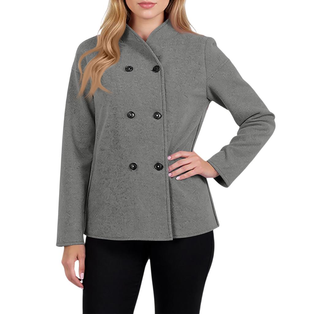 Ladies' Casual Temperament Double Breasted Solid Color V-neck Coat Jacket
