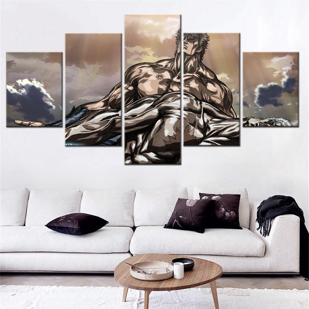 

5 Pieces Canvas Wall Arts Poster Painting Animation Fist Of The North Star Wallpaper Home Decor Picture Pring Living Room Mural 20x35 20x45 20x55cm