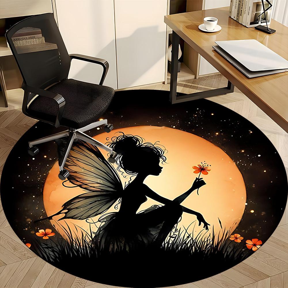 1pc Fairy Moon Office Round Area Rug,  Mat Suitable ForOffice, Under Office Chairs Bedroom Living Room Home Decor, Room Deco