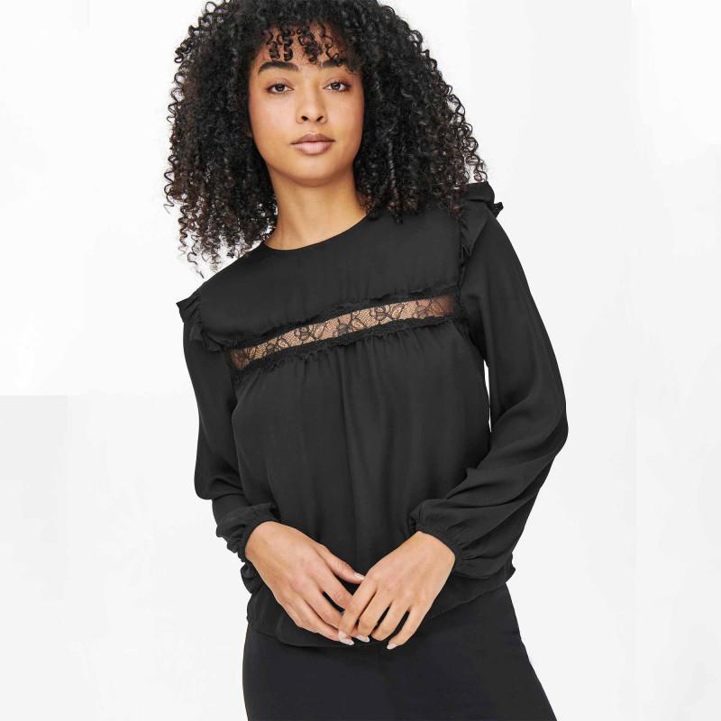 

Женский топ-бандо с длинными рукавами, кружевом и рюшами на плечах JACQUELINE DE YONG