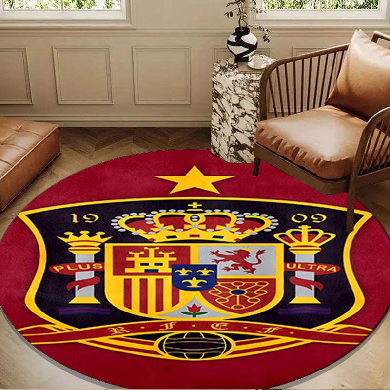 Spain Football Crest Round Rug for Livingroom,Bedroom, Palyroom, Chair Rug, Area Rug, Circle Carpet, Large Size Fan Christmas Gift