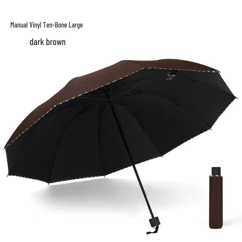 Extra Large Dual-Use Umbrella for Men and Women: Manual Three-Fold Design with Reinforced Black Glue for Rain or Shine Protection.