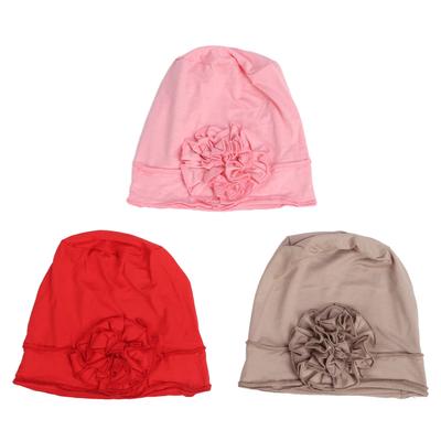 3 SZTUK Damski Turban Czapki z Kwiatami Jednolity Kolor Vintage Miękka Kwiatowa Chusta Elastyczna Opaska na Głowę Kapelusz dla