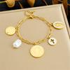 DIEYURO 316L Stainless Steel Golden Round Portrait Cross Pearl Pendant Bracelet For Women New Classic Wrist Chain Jewelry Gift