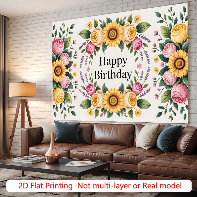 Party Backdrop Floral Rose Flat Sunflower Spanish Text Photo Booth Decor Front Door Decor