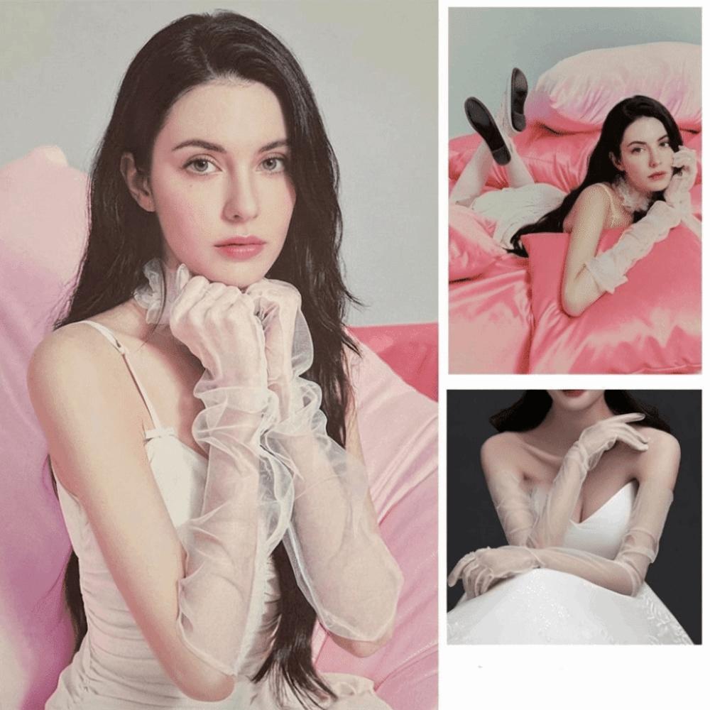 White Wedding Bridal Gloves Lace Long Finger Mittens Retro Satin Long Gloves  Women