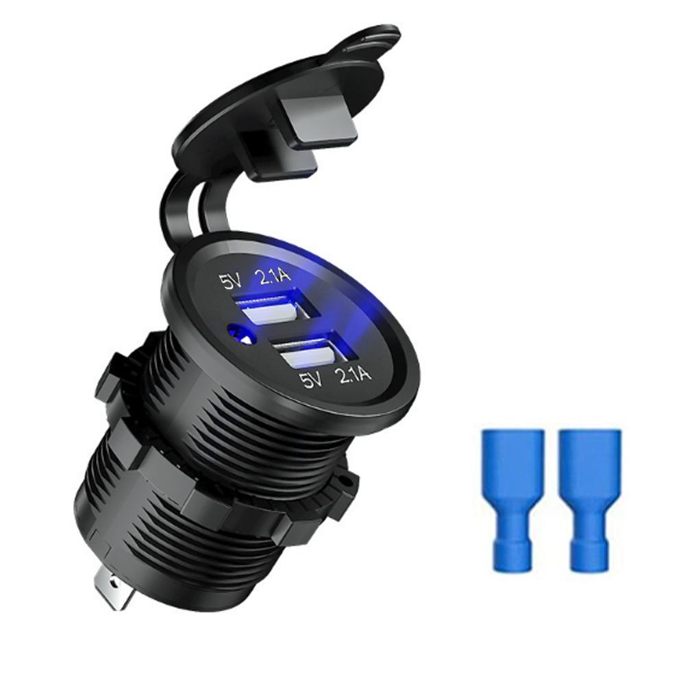 12/24V Dual USB Port Car Charger Motorcycle 5V 4.2A Charger Socket Waterproof Fast Quick Charge Adapter for Vehicle Boat Truck