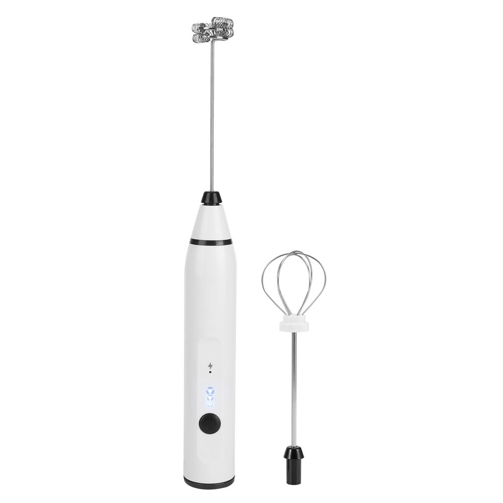 Piccola frusta elettrica portatile, mini schiumatore per caffè, latte, cioccolata calda, ricarica USB, bianco