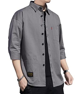 COMOOS Men's 3/4 Sleeve Casual Solid Color Shirt