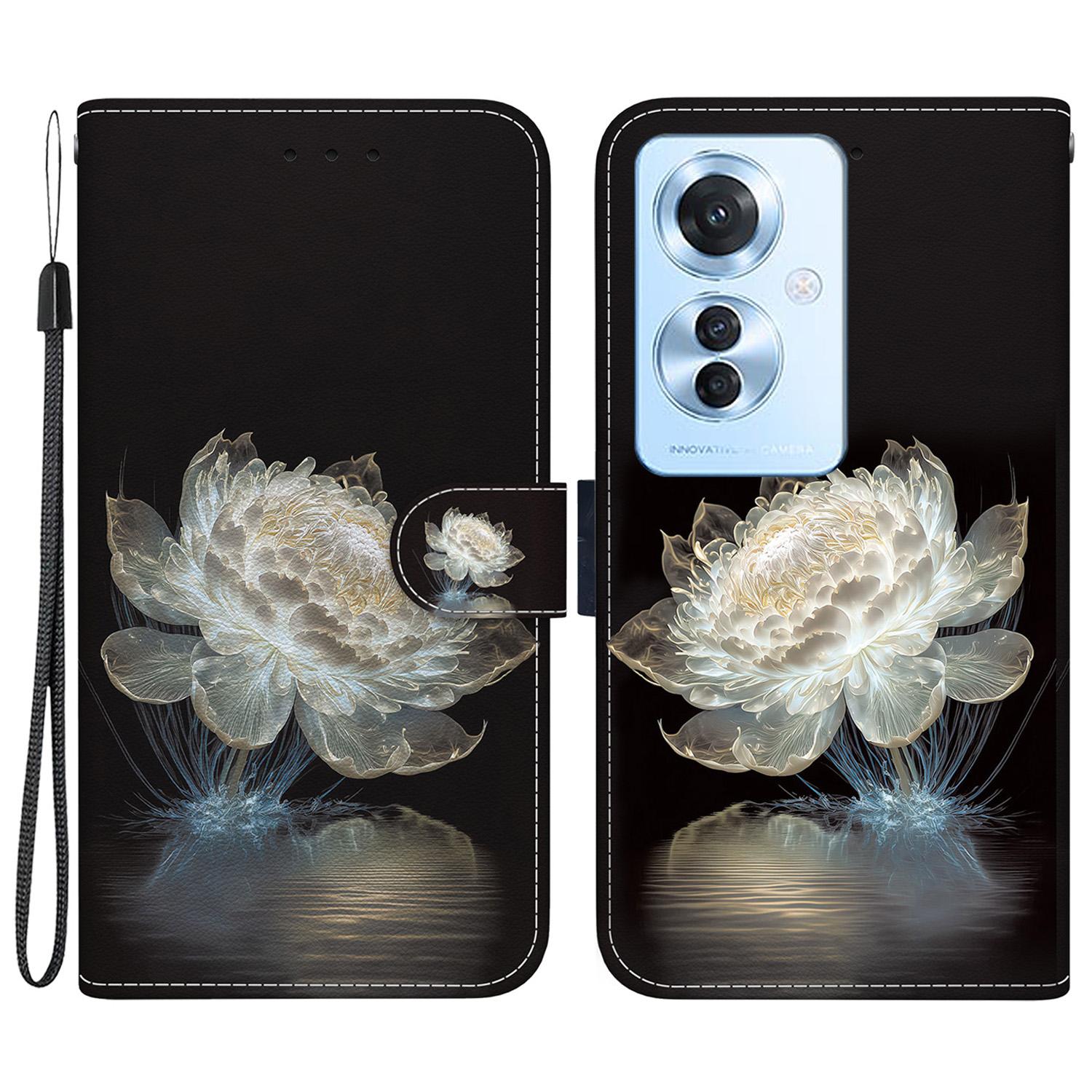 

For Oppo Reno11 F 5G/F25 Pro 5G Case Pattern Printing PU Leather+TPU Phone Cover Crystal Peony