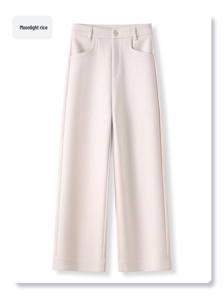 Ancola Women's Wool Wide-Leg Pants 2024 - Red Straight-Leg Cropped Trousers for Autumn/Winter