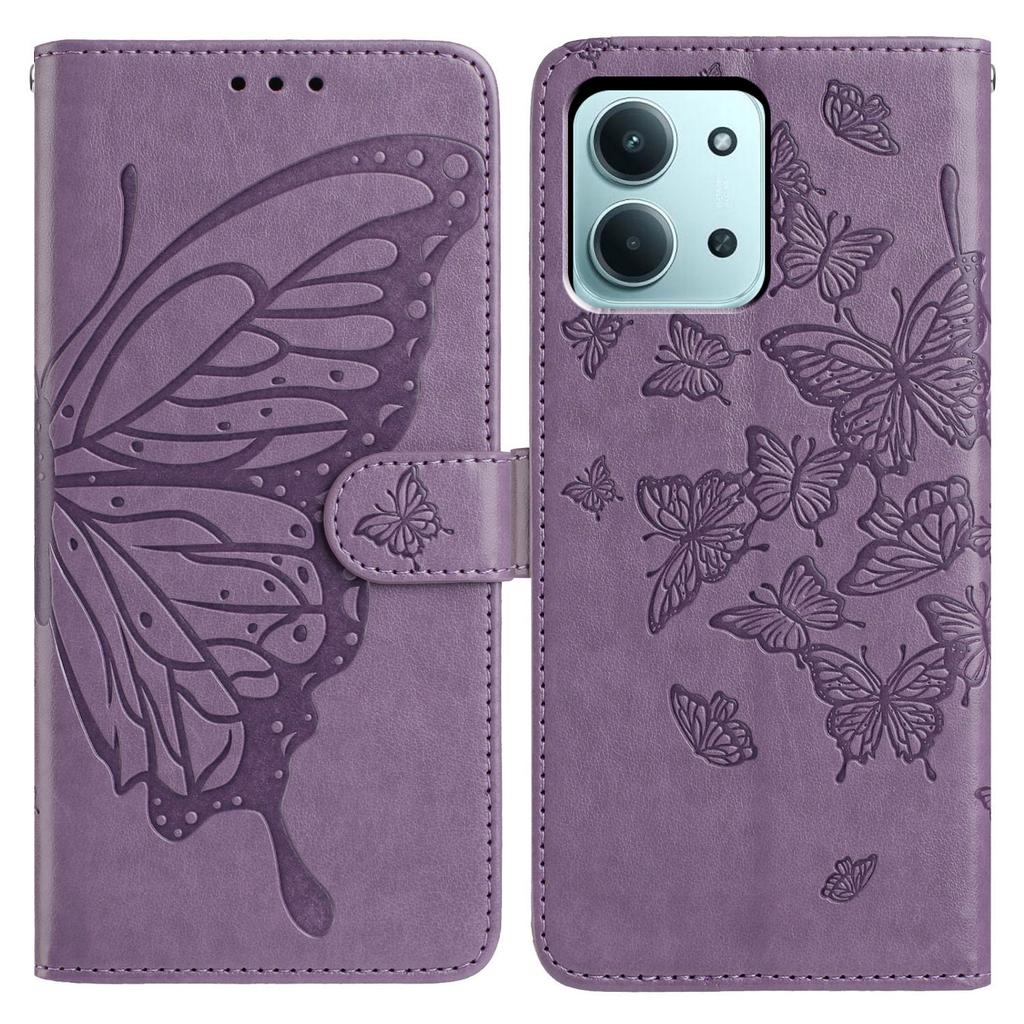 Pro Xiaomi Redmi 15C 5G (EU) (173 mm)/15C 4G (EU) (173 mm) Pouzdro Butterfly Vytištěná Peněženka Stojánek PU Kůže Vyklápěcí Kryt na Telefon s Poutkem