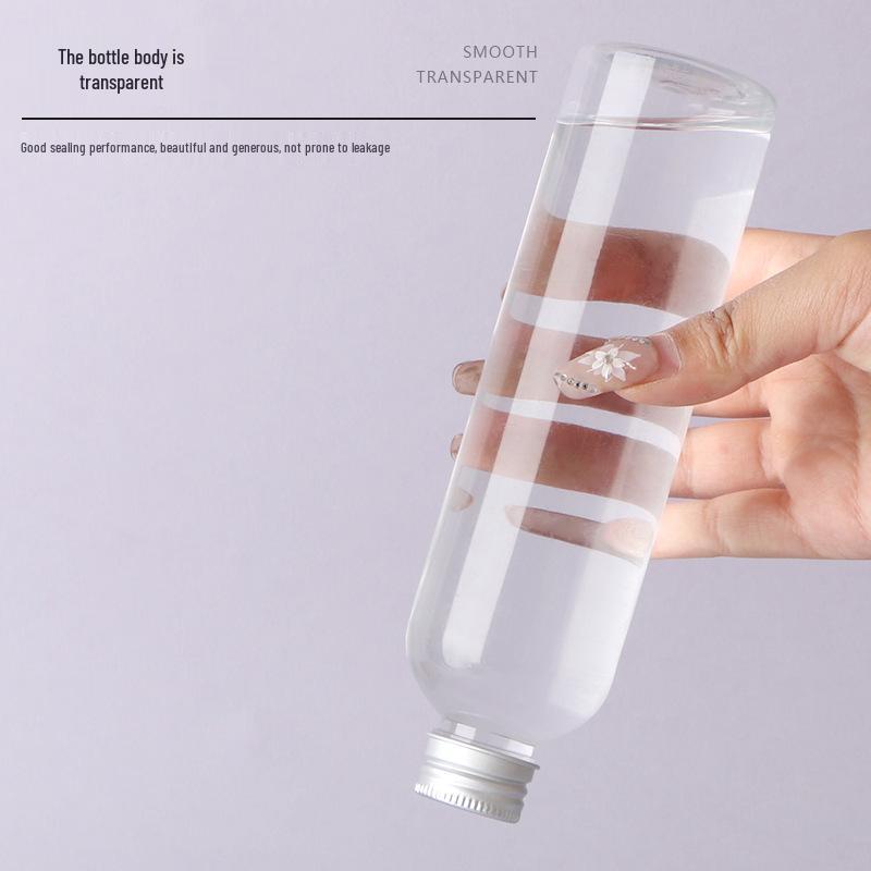 Transparente PET-Flasche mit Aluminiumkappe zur Flüssigkeitsabgabe, 10-100 ml, mit versiegeltem Deckel für Lotionen