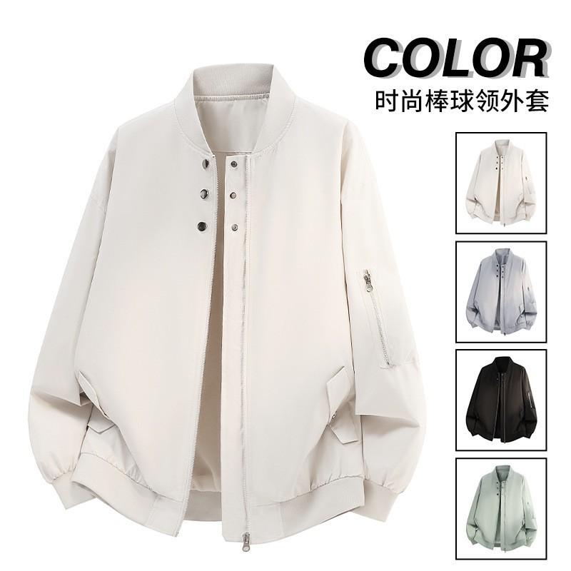Mens High Street Stand Collar Workwear Pilot Jacket Baseball Style Loose Fit Casual Outerwear