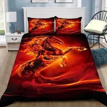 Ice plus Fire Riding Horse Soft Duvet Cover Set King-Sized Dimensionsd Dimensions,Flame Horsing Beding Set,Western Cowboy Exotic Farmhouse Warm