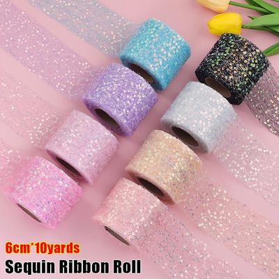 1Roll Party Decoration Sequin Ribbon Roll Seersucker Embroidery Organza Headdress Bow Material Coloful 10Yards 6cm