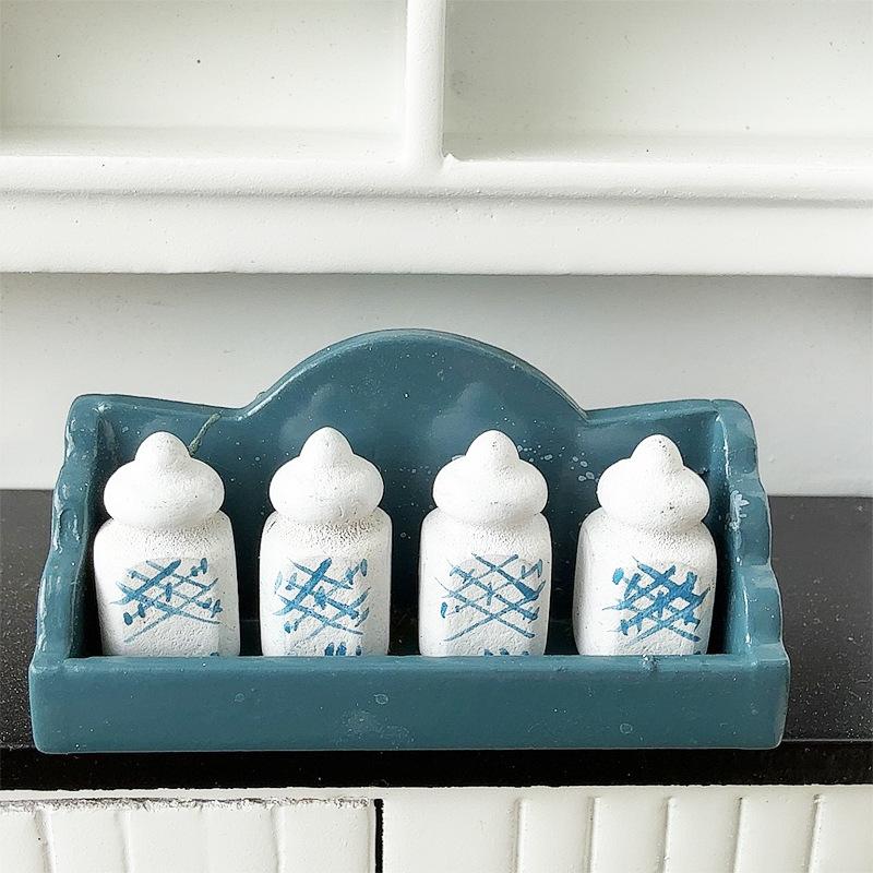 Dollhouse Kitchen Seasoning Green Storage Rack Mini Spice Bottle Seasoning Rack Dollhouse Kitchen Furniture Toys Accessories
