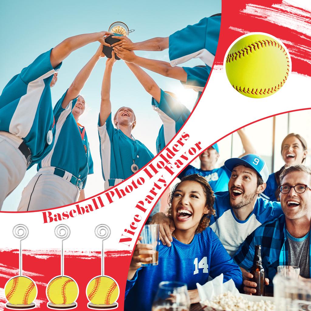 24 Pcs Sports Ball Base Memo Clips Softball Shaped Metal Wire Table Number Holders Softball Card Holder Round Place Card Stands