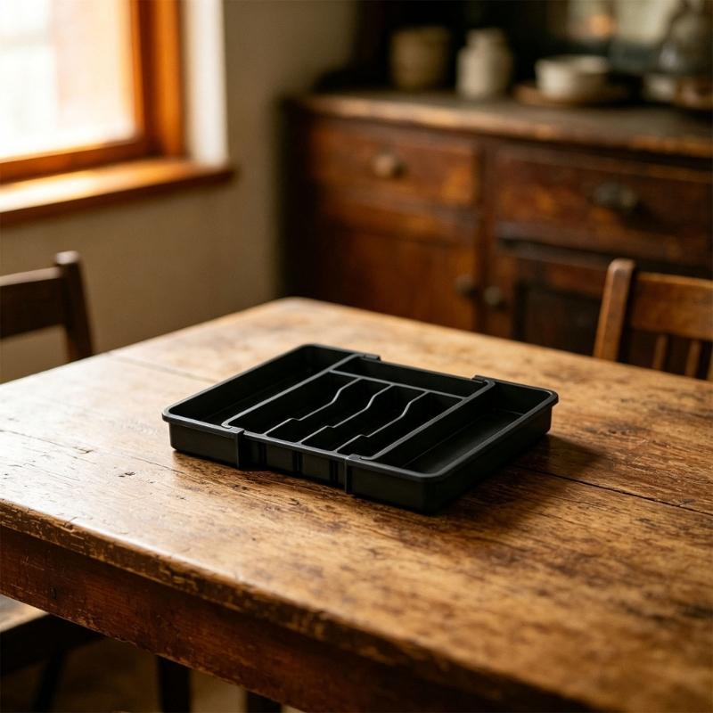 Cutlery Divider Tray for Kitchen Drawer Storage, Expandable Flatware Layout with 4 Compartment Access for Home