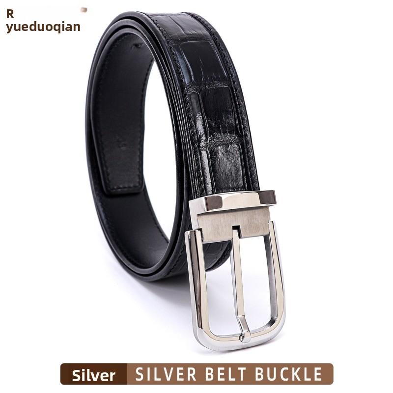 

Mei Mary Men s genuine crocodile leather belt - seamless belly skin, 3.5cm width, business casual style with 304 stainless steel buckle 125cm