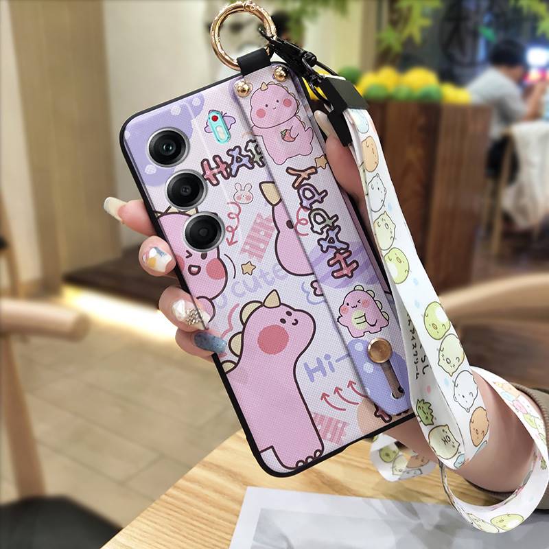 Ring Shockproof Phone Case For Tecno Camon40 4G/CM5 Silicone Back Cover Wrist Strap Lanyard Cartoon Anti-dust Kickstand