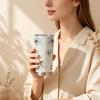 Car Tumbler 591ml Neutral Floral Element Straw Cup 20oz Car Straw Cup Insulated Travel Cup Leakproof Tumbler Stainless Steel Tumbler