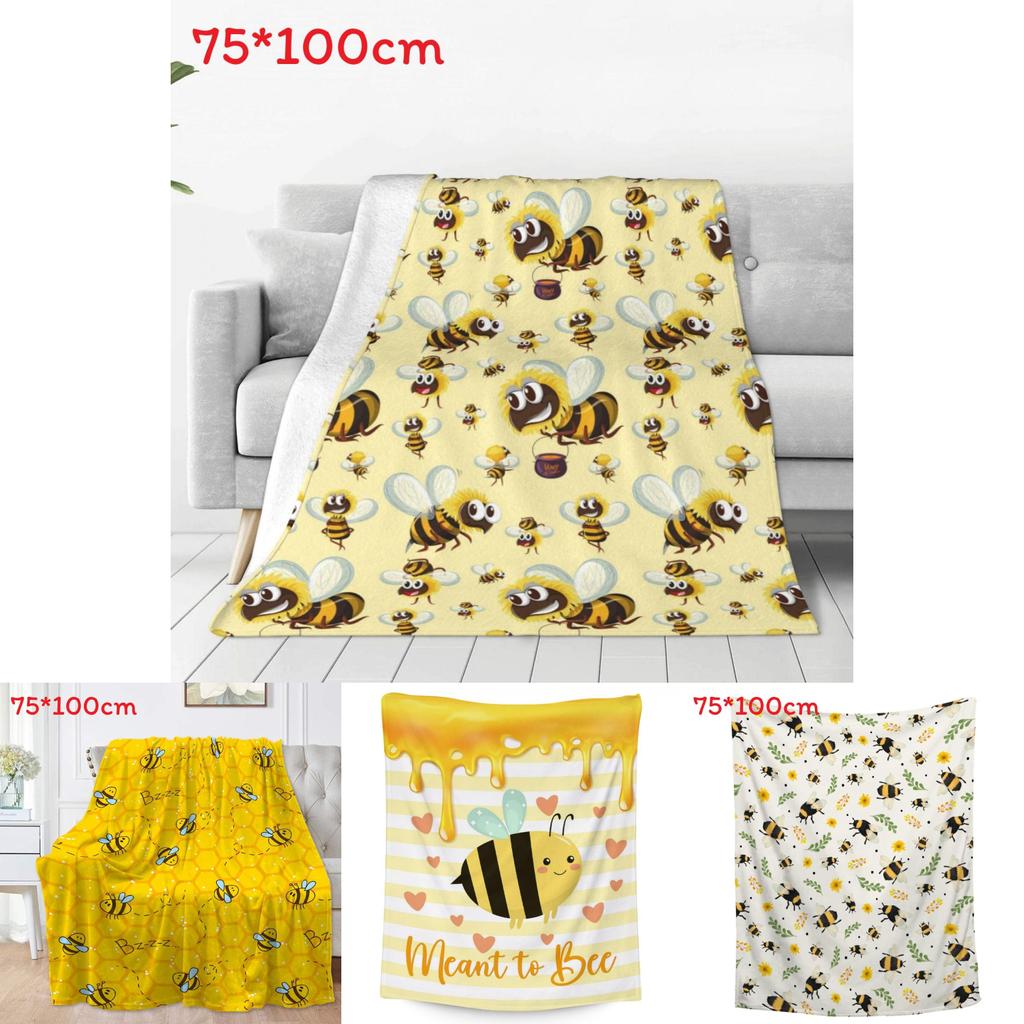 Soft Polyester Cartoon Bee Fleece Blanket For Childrens Bed And Couch Warm Cover