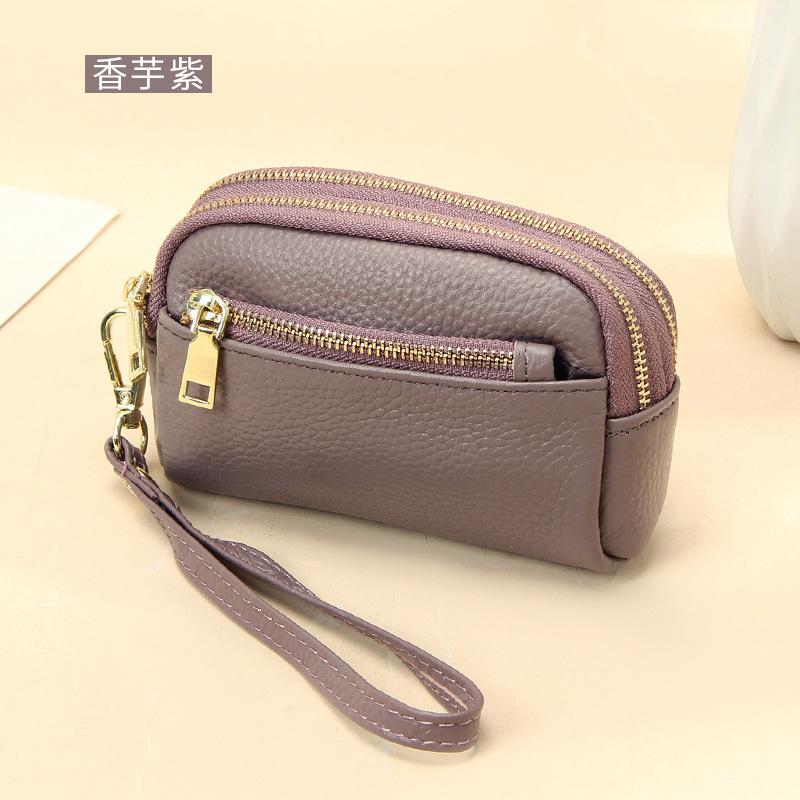 New Women's Mini Wallet Genuine Leather 3-Zipper Handheld Clutch Slim Compact Card Holder Coin Purse Minimalist Stylish Daily Accessory