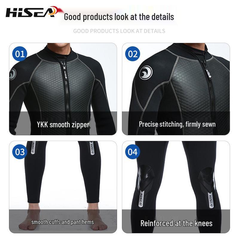 2,5 mm Herren Leder Split Neoprenanzug: Warme, Kältefeste Jacke & Sonnengeschützte Lange Hose mit Reißverschluss- & Klettverschluss-Anpassungen