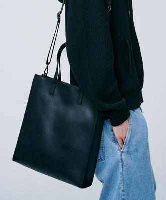 Bymoss Leather Modern Tote Bag [Black]