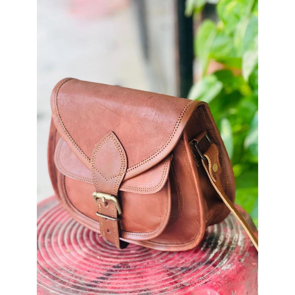 Women's Goat Leather Crossbody New Messenger Handbags Brown Bag