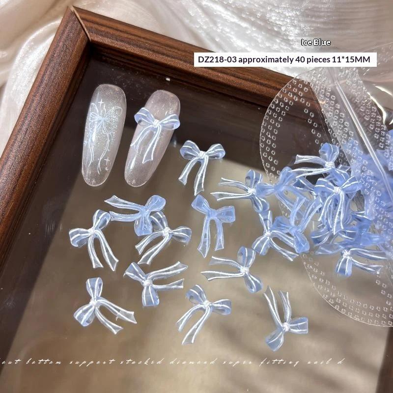 40 Pcs Soft Sculpted Clear Bow Nail Art Jewelry Mixed Jelly-Colored Matte Ribbon Bowknot Wearable Nail Decorations Diy Manicure