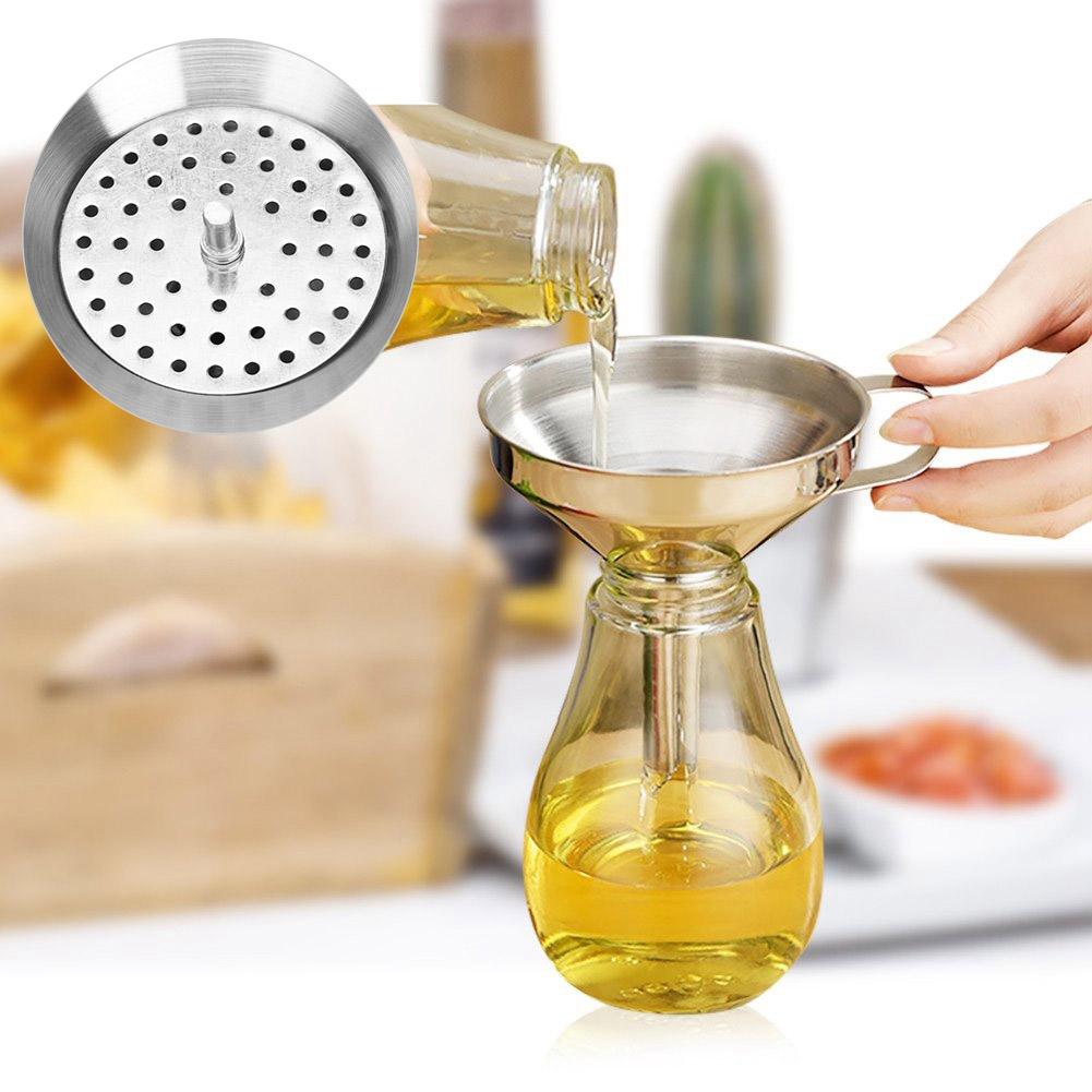 Stainless Steel Kitchen Wide Mouth Oil Funnel with Strainer Filter for Transferring Liquid