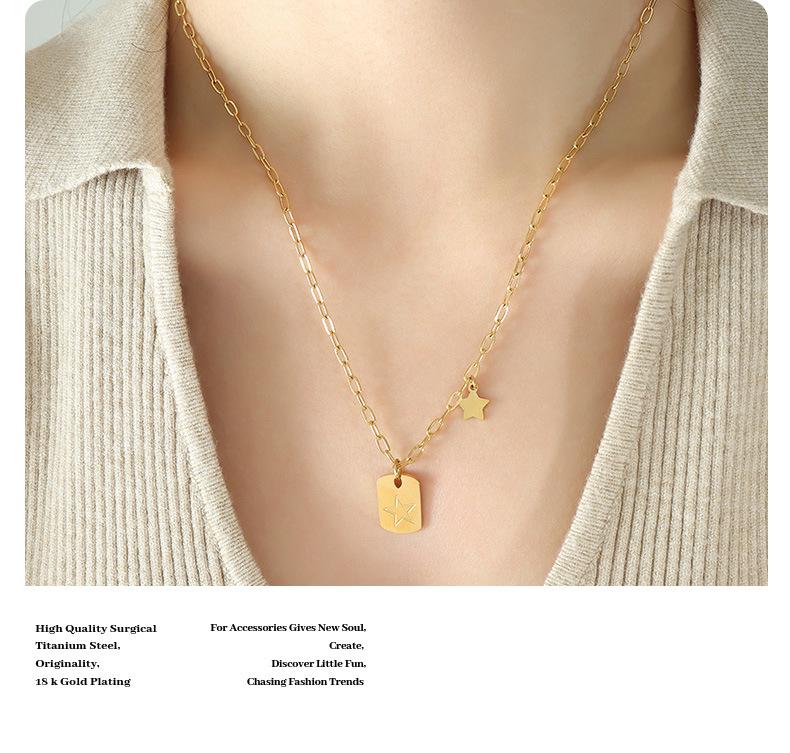 European & American Style Five-Pointed Star Pendant Hoodie Necklace – Women's Titanium Steel Clavicle Chain